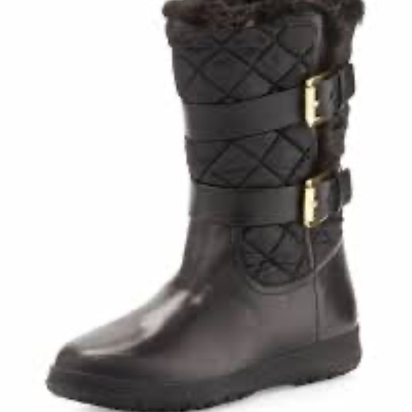NEW Michael Kors FLAT Aaron fur trimmed quilted leather winter Boots 10 - Picture 13 of 15